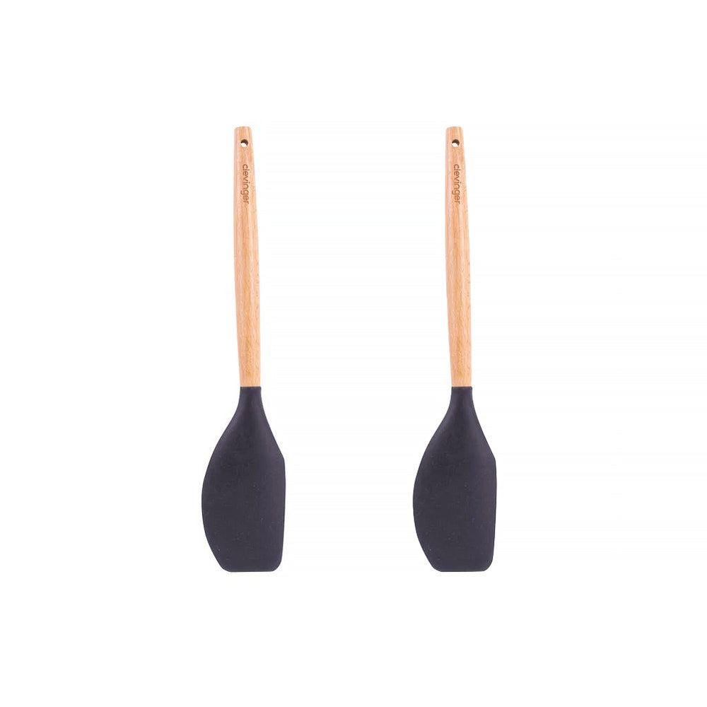 2Pcs Beechwood & Silicone Spatula Charcoal Cooking Utensils
