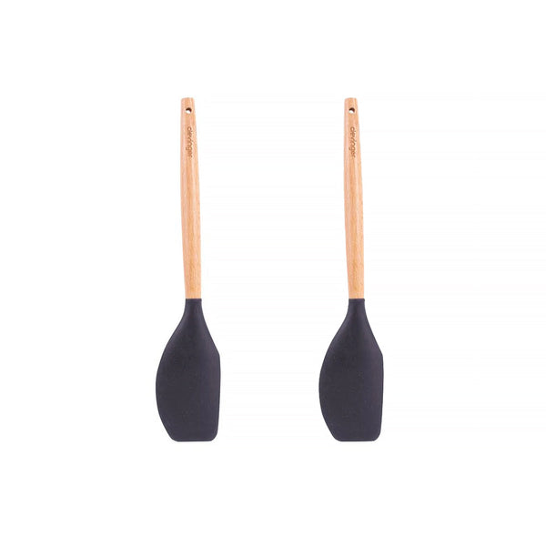 2Pcs Beechwood & Silicone Spatula Charcoal Cooking Utensils