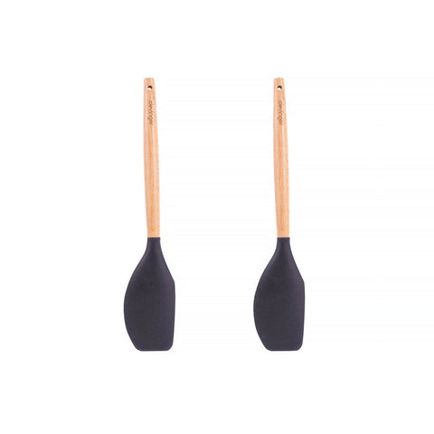 2Pcs Beechwood & Silicone Spatula Charcoal Cooking Utensils
