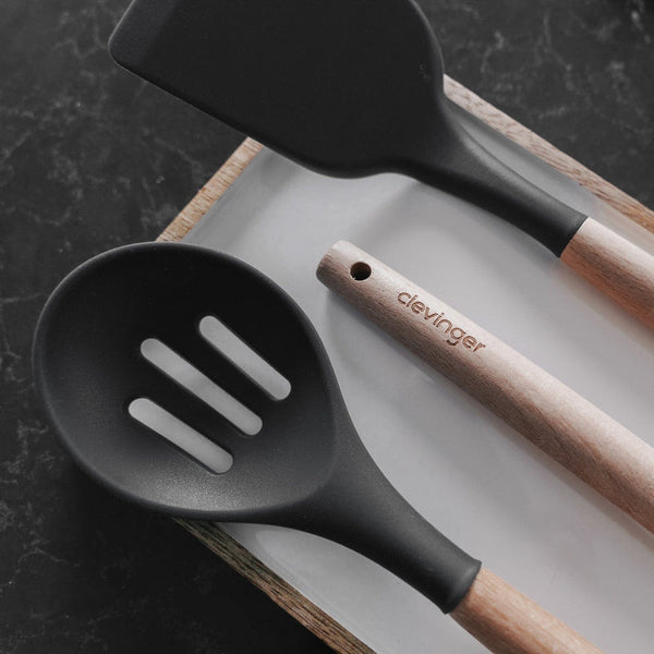 Beechwood & Silicone Slotted Spoon Charcoal Spoons