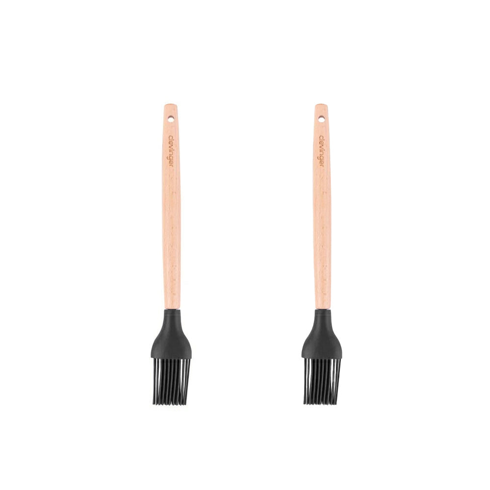2Pcs Beechwood & Silicone Basting Brush Charcoal Cooking Utensils