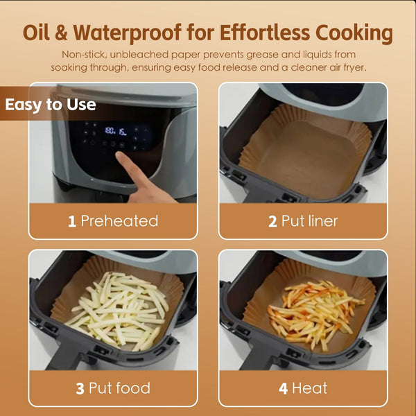 100 Pcs 20Cm Square Disposable Unbleached Silicone Paper Dish Air Fryer Liner Air Fryer Accessories