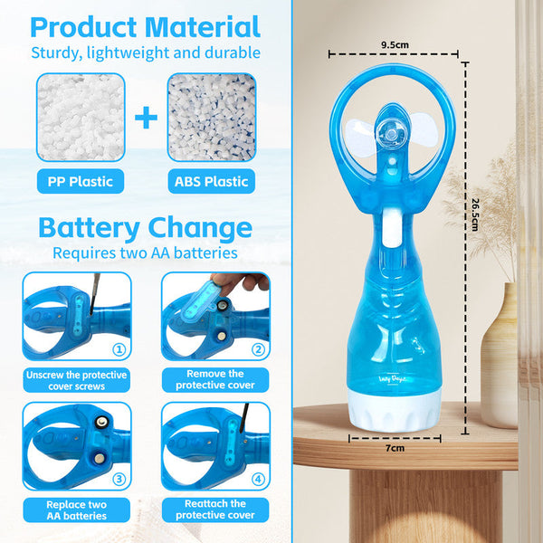 Handhold Battery Powered Personal Water Spray Fan Blue/Pink Blue Portable Fans