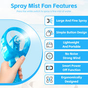 Handhold Battery Powered Personal Water Spray Fan Blue/Pink Blue Portable Fans