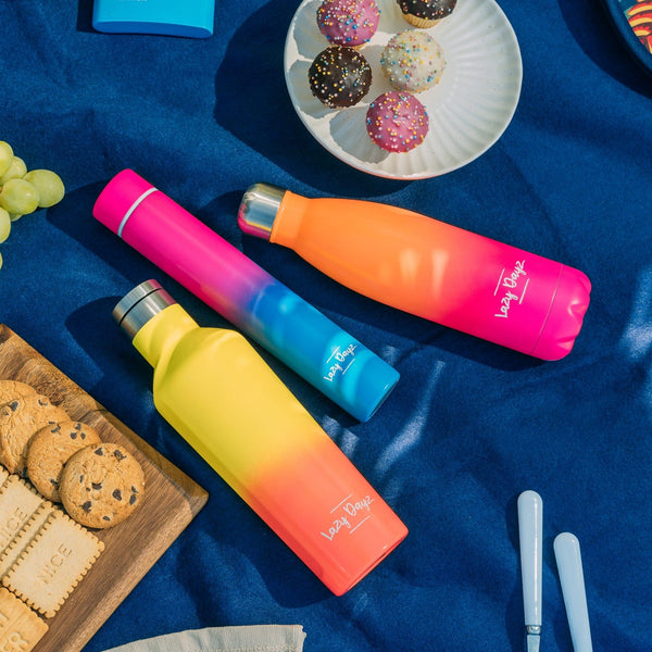 Lazy Dayz 300Ml Slimline Insulated Drink Bottle Yellow Peach Ombre Water Bottles & Vacuum Flasks