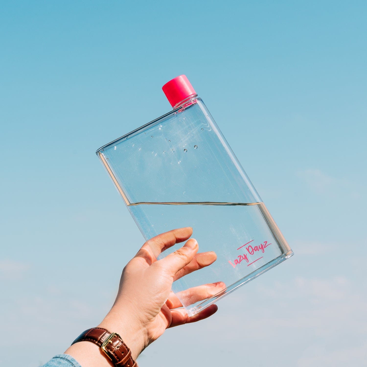 Lazy Dayz Flat Bottle 380Ml Pink Water Bottles