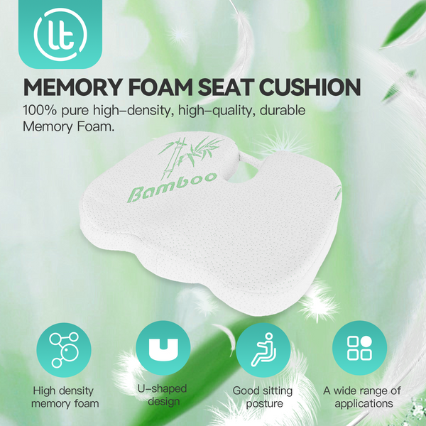 Memory Foam Seat Cushion With Bamboo Cover Seat & Posture Cushions