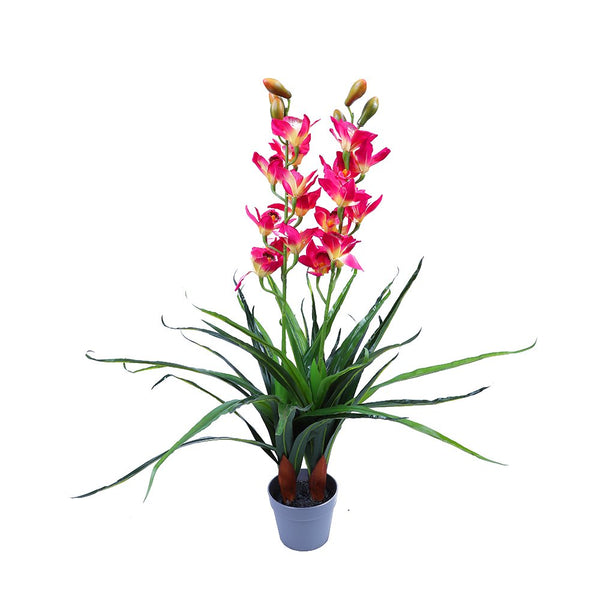 100Cm Faux Artificial Home Decor Potted Cymbidium Red/White Artificial Plants