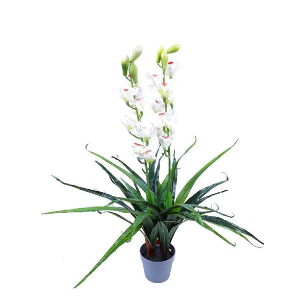 100Cm Faux Artificial Home Decor Potted Cymbidium Red/White Artificial Plants