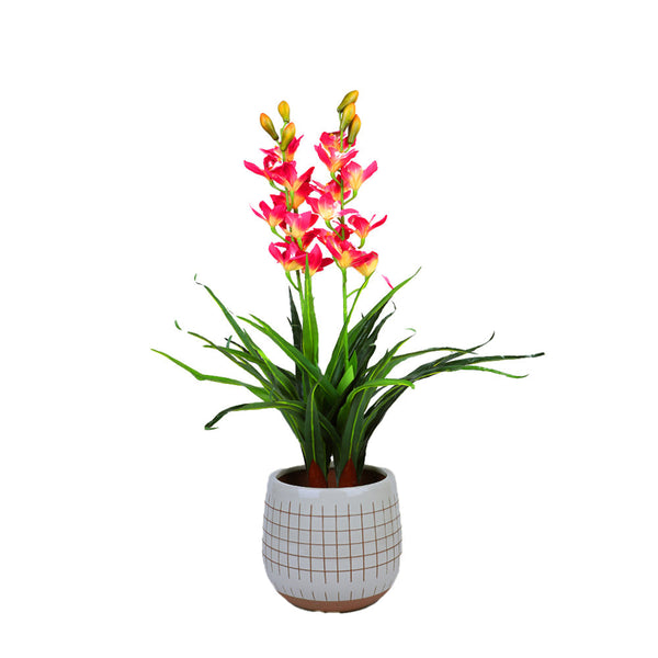 100Cm Faux Artificial Home Decor Potted Cymbidium Red/White Artificial Plants