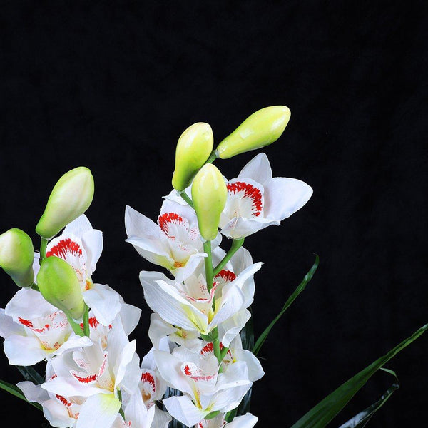 100Cm Faux Artificial Home Decor Potted Cymbidium Red/White Artificial Plants
