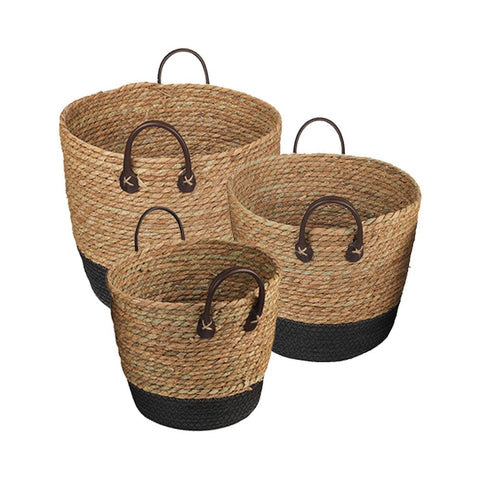 3 Piece Cotton Rope Stripe Carry Handles Storage Baskets Set Storage Bins & Baskets