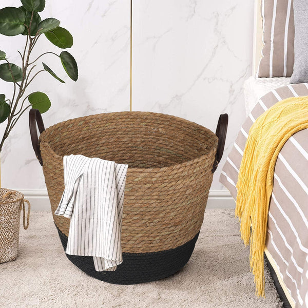 3 Piece Cotton Rope Stripe Carry Handles Storage Baskets Set Storage Bins & Baskets
