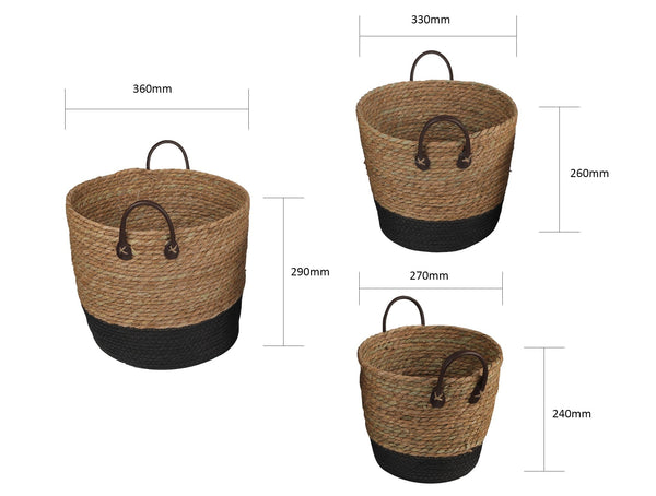 3 Piece Cotton Rope Stripe Carry Handles Storage Baskets Set Storage Bins & Baskets