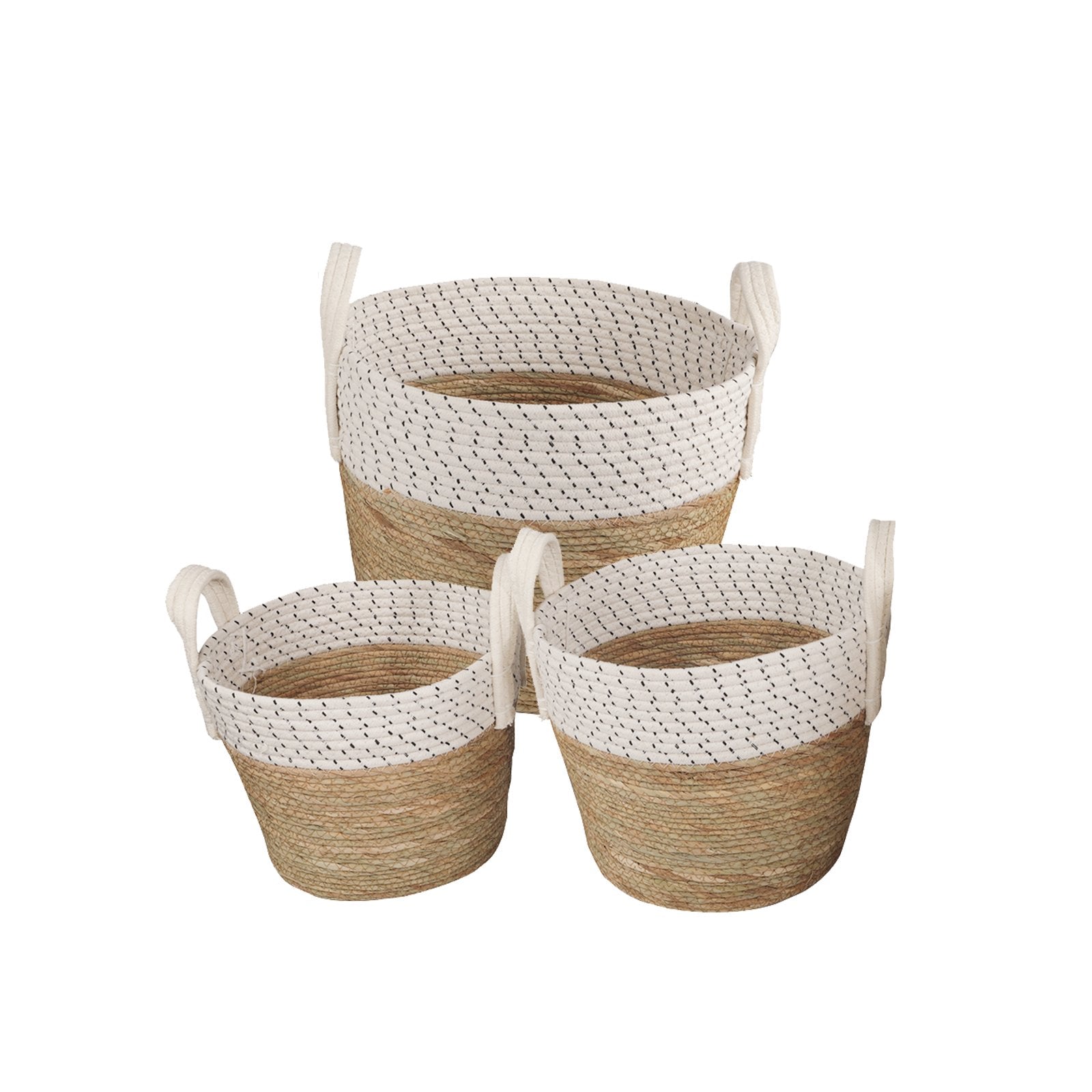 3 Piece Cotton Rope Stripe Carry Handles Storage Baskets Set Storage Bins & Baskets
