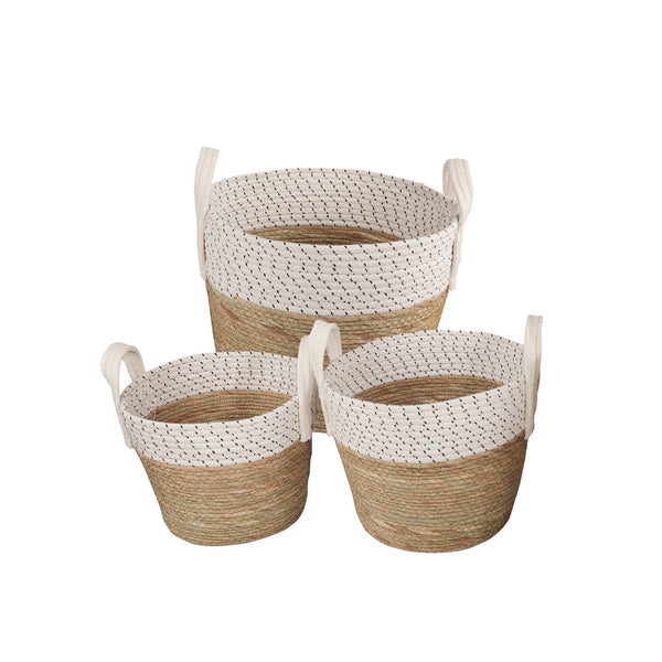 3 Piece Cotton Rope Stripe Carry Handles Storage Baskets Set Storage Bins & Baskets