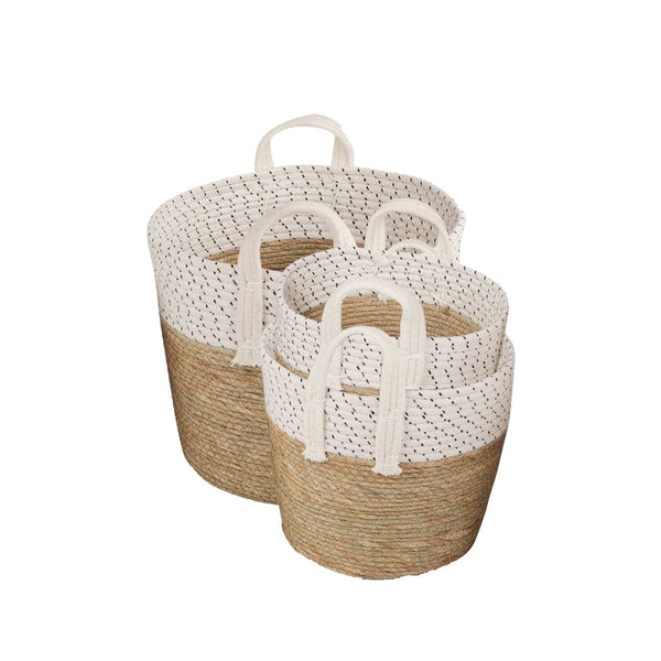 3 Piece Cotton Rope Stripe Carry Handles Storage Baskets Set Storage Bins & Baskets