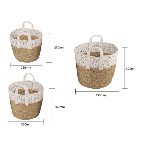 3 Piece Cotton Rope Stripe Carry Handles Storage Baskets Set Storage Bins & Baskets