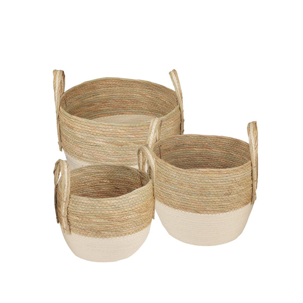 3 Piece Cotton Rope Stripe Carry Handles Storage Baskets Set Storage Bins & Baskets