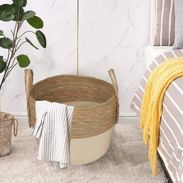 3 Piece Cotton Rope Stripe Carry Handles Storage Baskets Set Storage Bins & Baskets