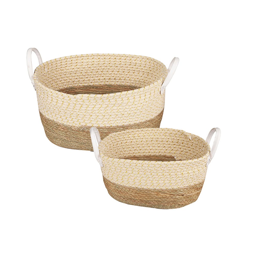 2 Piece Cotton Rope Stripe Carry Handles Storage Baskets Set Storage Bins & Baskets