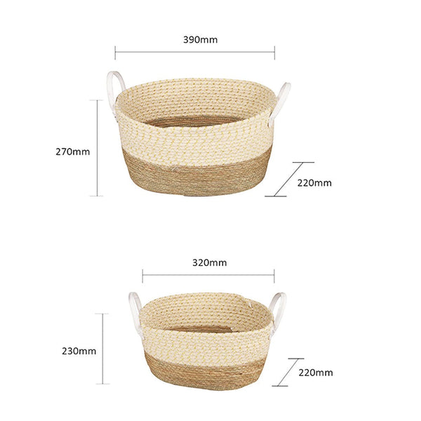 2 Piece Cotton Rope Stripe Carry Handles Storage Baskets Set Storage Bins & Baskets