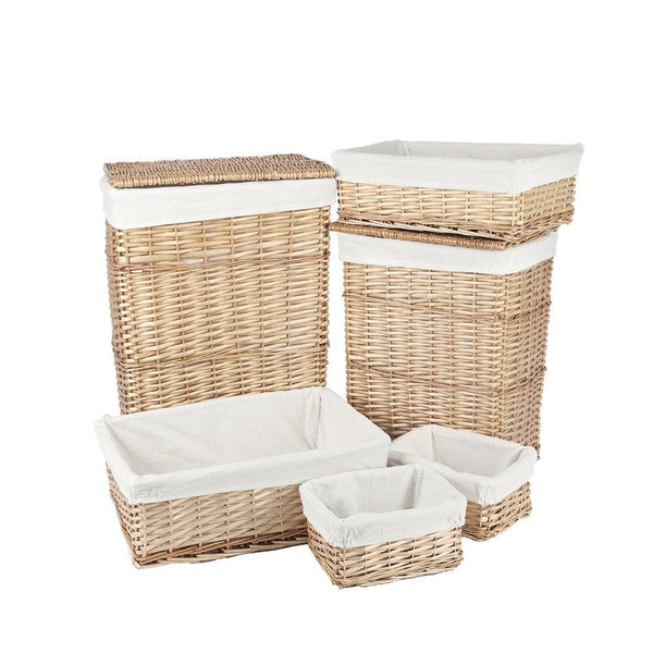 6 Piece Wicker Storage Baskets With Liner Set Storage Bins & Baskets