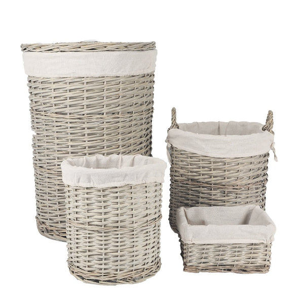 4 Piece Wicker Storage Baskets With Liner Set Storage Bins & Baskets