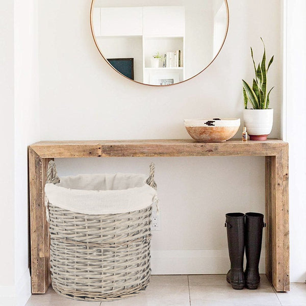 4 Piece Wicker Storage Baskets With Liner Set Storage Bins & Baskets