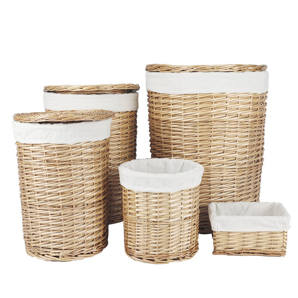 5 Piece Wicker Storage Baskets With Liner Set Storage Bins & Baskets