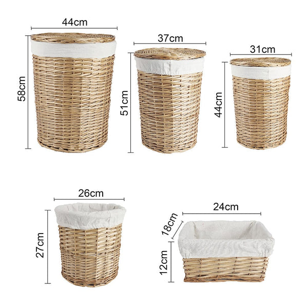 5 Piece Wicker Storage Baskets With Liner Set Storage Bins & Baskets