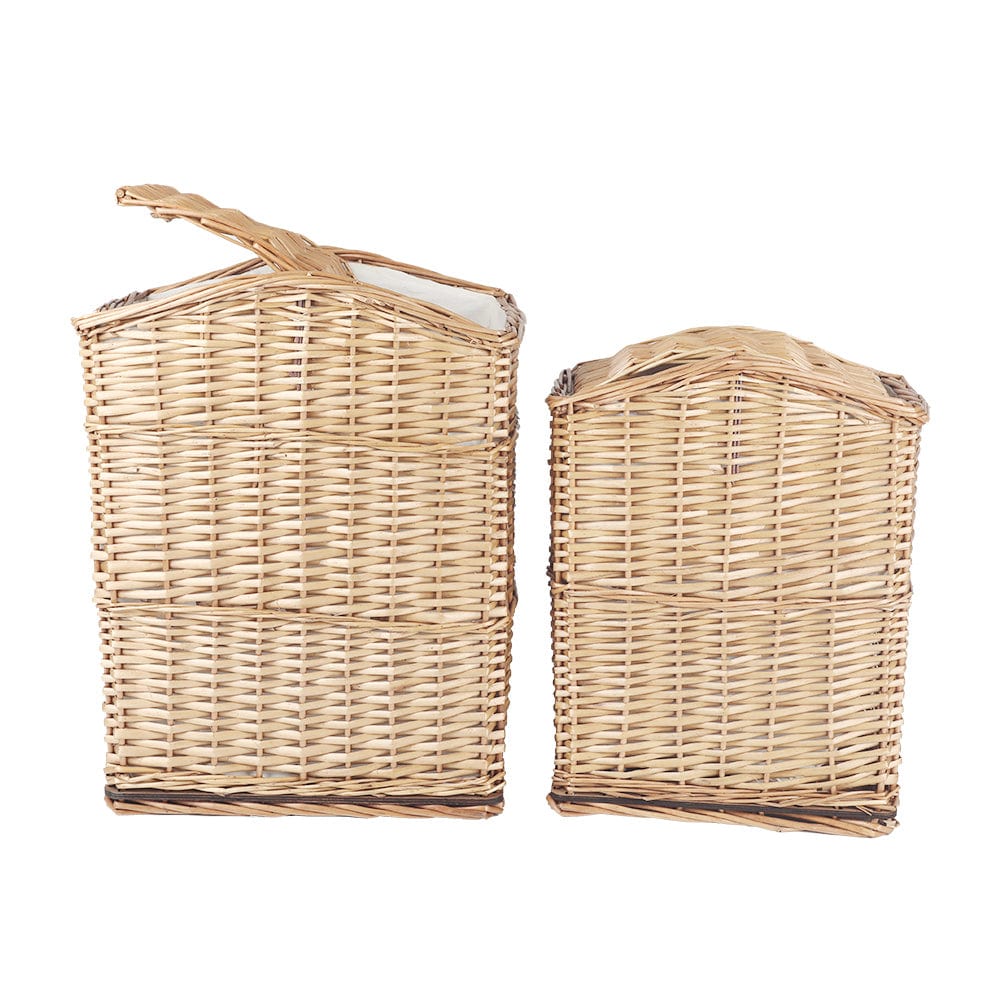 2 Piece Wicker Storage Baskets With Lid Set Storage Bins & Baskets