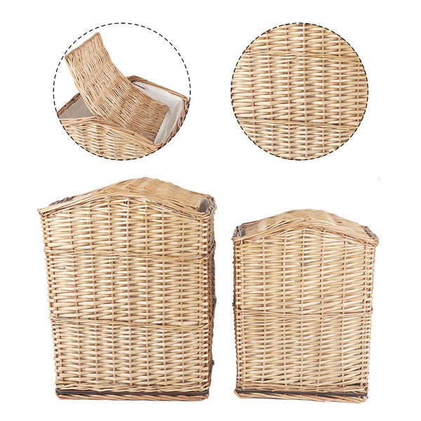 2 Piece Wicker Storage Baskets With Lid Set Storage Bins & Baskets