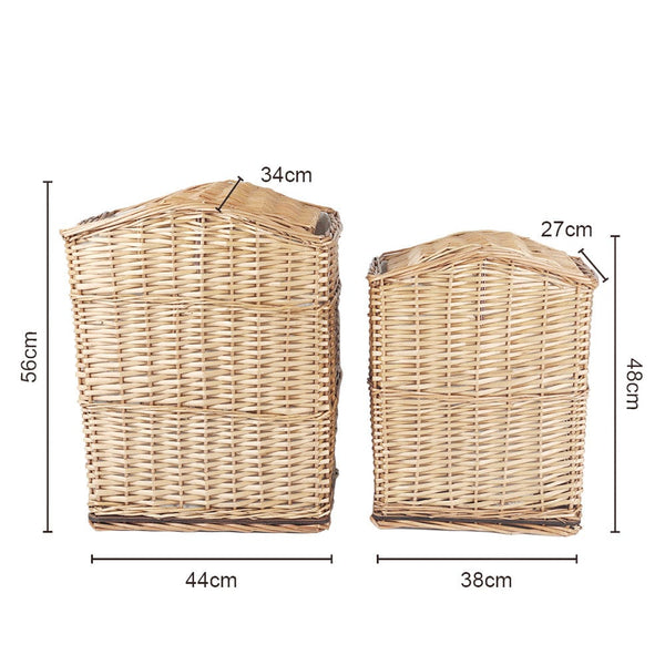 2 Piece Wicker Storage Baskets With Lid Set Storage Bins & Baskets
