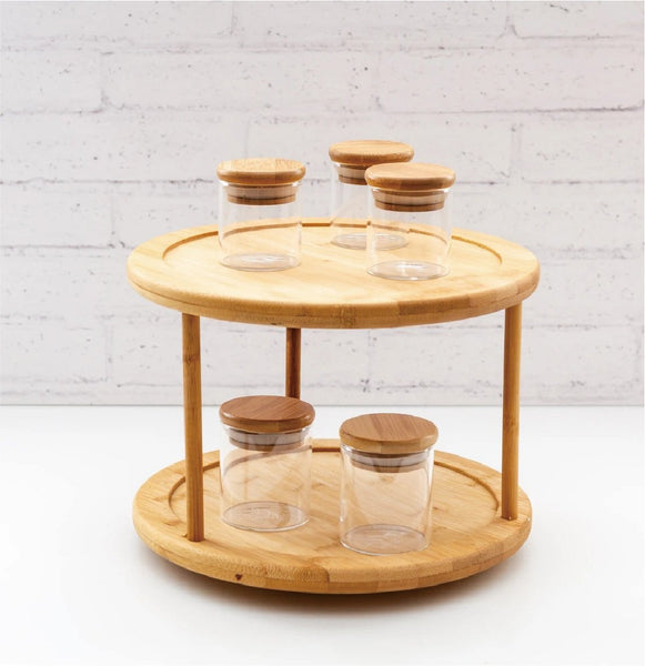 Bamboo Lazy Susan Turntable 2 Tiers Icing Turntables