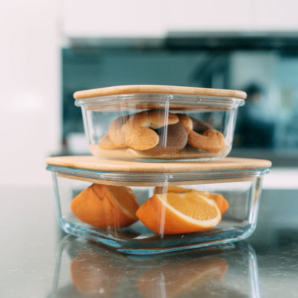 2Pc Bamboo Cover Food Container Medium And Large Food Storage Containers