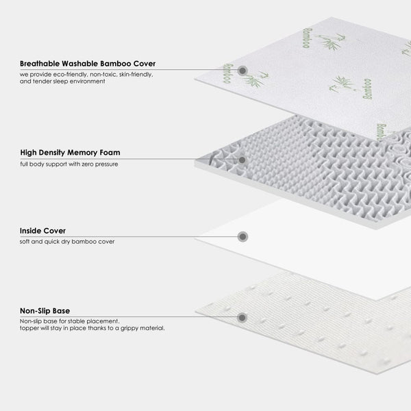 6Cm Memory Foam Topper With Bamboo Mattress Cover Queen Mattress Toppers & Protectors