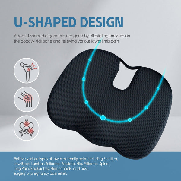 Memory Foam Car Office Seat Cushion With Black Cover Seat & Posture Cushions