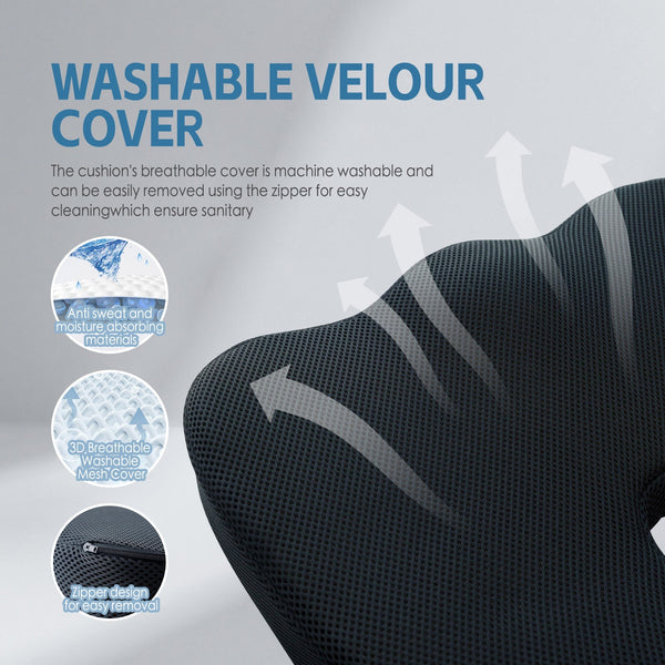 Memory Foam Car Office Seat Cushion With Black Cover Seat & Posture Cushions