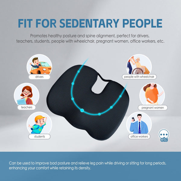 Memory Foam Car Office Seat Cushion With Black Cover Seat & Posture Cushions