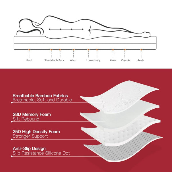 8Cm Memory Foam Mattress Topper With Bamboo Cover Single Size Mattress Toppers & Protectors