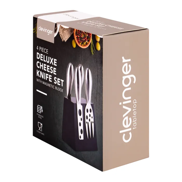 Clevinger Hobson 4 Piece Stainless Steel Cheese Knife Set With Magnetic Block Cutlery Sets