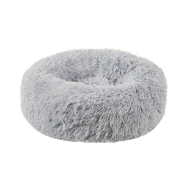 Plush Donut Faux Fur Calming Pet Nest Grey L Pet Beds