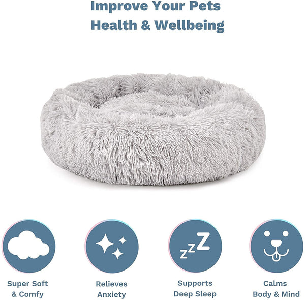 Plush Donut Faux Fur Calming Pet Nest Grey M Pet Beds