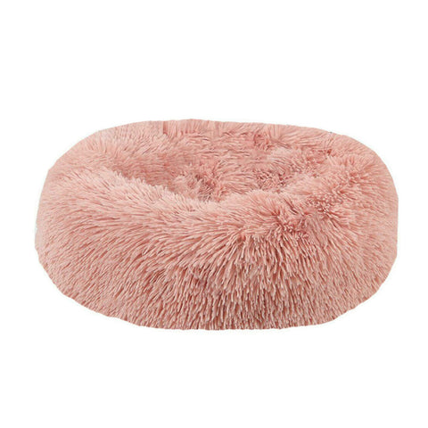Plush Donut Faux Fur Calming Pet Nest Salmon Pink L Pet Beds