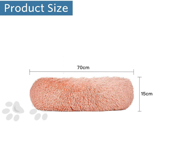 Plush Donut Faux Fur Calming Pet Nest Salmon Pink L Pet Beds