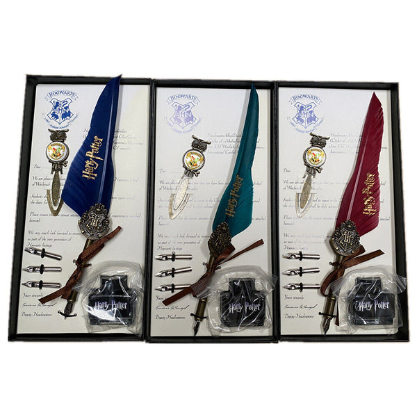 Harry Potter Feather Dip Pen Writing Set With Ink Calligraphy Quill Gifts Claret Red Pens & Writing Instruments