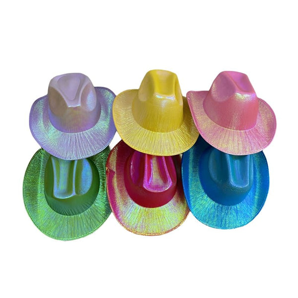 Holographic Cowboy Party Hat (Adult Size) Blue Hats