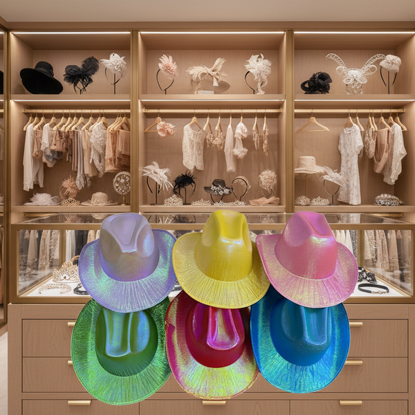 Holographic Cowboy Party Hat (Adult Size) Blue Hats