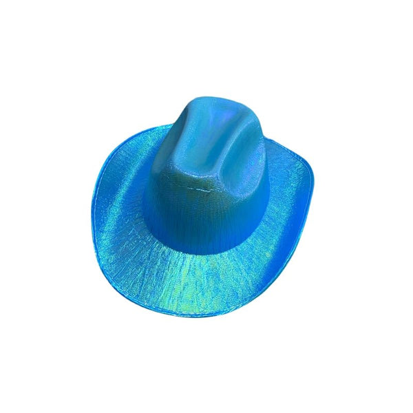 Holographic Cowboy Party Hat (Adult Size) Blue Hats